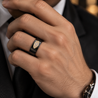 JLM Luxuriöser Breiter Schwarzer Keramikring, Vergoldet mit Augenform-Design, Zirkonia-Besatz, Diamantring für Damen und Herren, Edle Schmuckstücke
