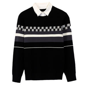 Pull en coton à manches longues pour homme, col rabattu, jacquard à carreaux, logo personnalisé, anti-plis, anti-boulochage, couleur personnalisable - Product Image 4