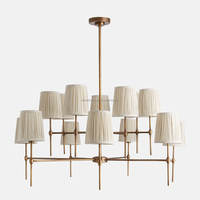 Lustre en tissu rétro américain, finition laiton antique, grand modèle pour salon, villa, laiton doré, design classique et simple, lustres pour la maison