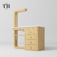 Table de manucure TURRI résistante à l'acétone avec plateau en marbre, support de lampe intégré et prise électrique