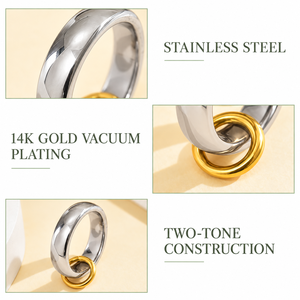 Gold and <b>Silver</b> Two-Tone Stainless Steel Interlocking <b>Ring</b> with 14K Gold Vacuum Plating - Product Image 2