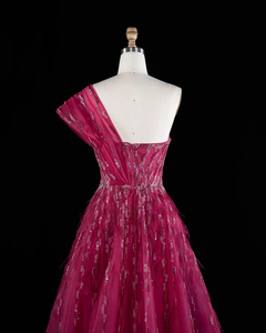 Vestido de fiesta asimétrico de un solo hombro con plumas fucsia Jancember XD041 - Product Image 6