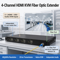 4CH Unidirectional4K60 HDMI Fiber Optic Extender 1U Rackmount KVM Audio 20KM SM Optical Video Converter untuk Penyiaran