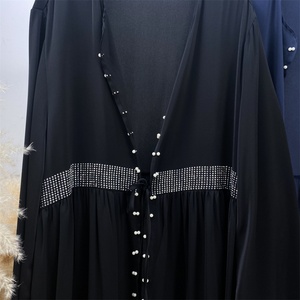1402 #   Último Modelo de Abaya de Material Nida, Cárdigan Sencillo y Lujoso con Perlas de Diamantes, con Bolsillos Laterales y Cinturón Pequeño Delantero, Abaya para Mujer para Eid - Product Image 3