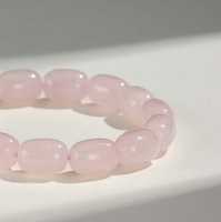 Bracelet de prière à anneau unique en cristal rose naturel Starlight, perle ronde en forme de baril