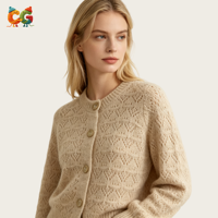 CG 2026 Neue Damen-Strickjacke aus Merinowolle mit Einfarbigem Kragen, Weich, Warm, Atmungsaktiv, Lässig für den Alltag, Herbst-Knopfleisten-Cardigan