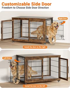 Özel köpek sandık mobilya yastık ahşap köpek kulübesi ile kapalı çift kapılar ağır çift köpek kafesi ile tekerlekler - Product Image 6