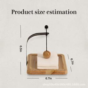 Wooden Napkin Dispenser <b>Square</b> Light Brown Iron Wood <b>Combination</b> For Hotel Coffee Shop Desktop Use - Product Image 4