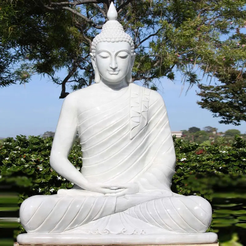 屋外公園装飾大きな白い大理石ガンダラ座っている仏像