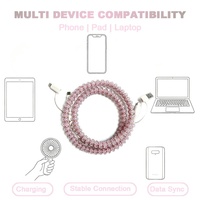Câble de charge USB-C 4-en-1 rose à carreaux avec perles, chargeur de téléphone, accessoires électroniques