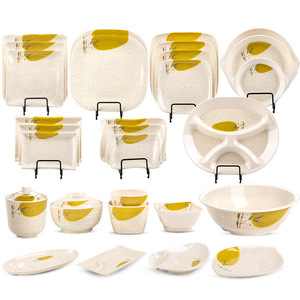 Melamine Imitation Porcelain Dinnerware Set With Bowl Multi Compartment Plate Chinese Retro Style Durable Tableware For Daily - Product Image 1