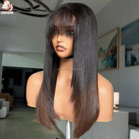 Peluca de Cabello Humano 100% Natural Vietnamita de Grado 12A, Sin Pegamento, con Encaje 2x6, Super Double Drawn, Corte Bob con Flequillo y Capas con Efecto Pluma