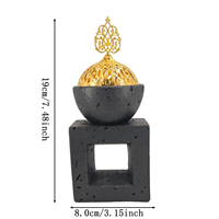 Brûleur d'encens moderne en céramique noire avec couvercle en filigrane doré |   Bakhoor arabe minimaliste, décoration aromatique pour la maison, aromathérapie