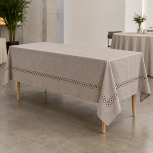 Restaurant <b>Tablecloth</b> Polyester Faux Linen Laser Cut <b>Rectangle</b> Table Linen for Hotel Dining Bulk Supply - Product Image 1