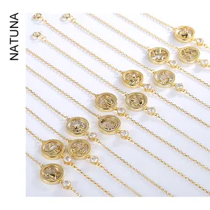 Natuna Fine Jewelry Zodiac Charm 18K Chapado en oro Pulsera de plata esterlina 12 Constelación Pulsera de plata con piedra