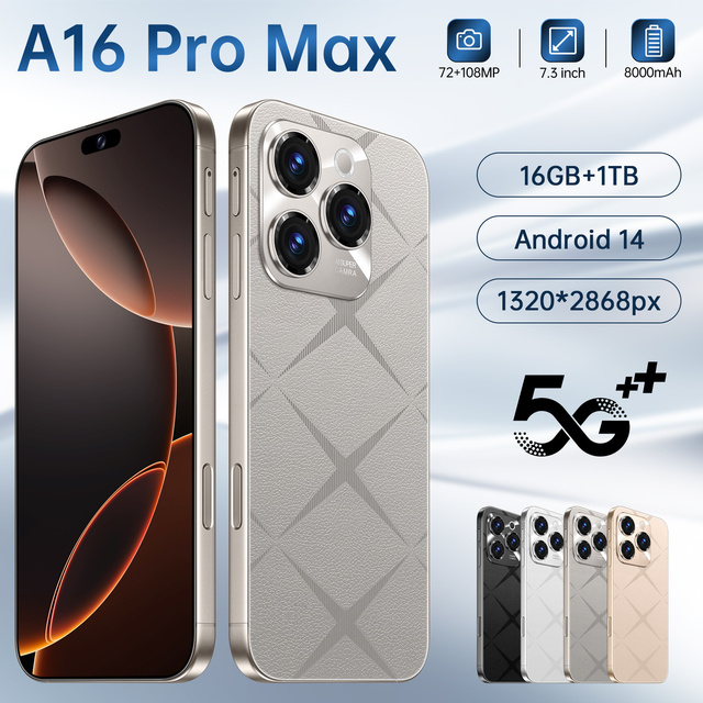 7.3 Inch 5G Android 14 Smartphone 16 Pro Max 16GB RAM 16+1TB Dual SIM 8000mAh Battery 72MP+108MP HD Camera OLED English/French