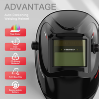 YEESTECH Helm Las Penggelap Otomatis Tenaga Surya Pemblokir Cahaya Biru Penutup Wajah yang Dapat Disesuaikan 3.5/9-13 2 Sensor Busur Api