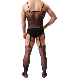 Body résille sexy pour homme en Spandex et Nylon noir, taille mi-haute, élastique et transparent, pour le dropshipping transfrontalier - Product Image 4