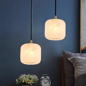 Bắc Âu trang trí Alabaster treo đèn chùm nhà bếp phòng ăn hiện đại LED Alabaster thiết bị chiếu sáng hiện đại