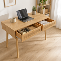 Table console de salon à double tiroir en bois de chêne avec pieds en bois massif