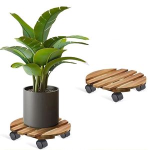 Wooden Flower <b>Pot</b> Base With Wheels 11.8in Round Durable Garden Plant <b>Stand</b> For Indoor Outdoor Use - Product Image 2
