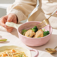 Bol à soupe en céramique binaurale avec poignée, compatible micro-ondes, style pastoral, design vintage de luxe léger