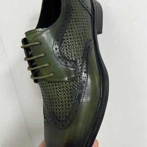 Chaussures habillées pour hommes en cuir véritable, style Oxford, bout rond, respirantes, à lacets, pour le bureau et la carrière, toutes saisons, motif uni, semelle extérieure en caoutchouc - Product Image 3