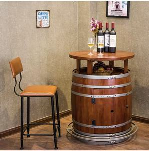 Mesa de Bar de madera maciza de diseño moderno Manor con silla con respaldo de cuero de hierro para cafetería, restaurante, sala de exposiciones, exhibición de barril antiguo - Product Image 6