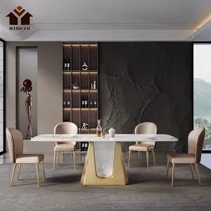 המפטון סגנון 6 מושבים מלבן אירועים אוכל שולחן Sintered אבן אכילת שולחן זהב נפש רגל Esstich Stuhl בית ריהוט