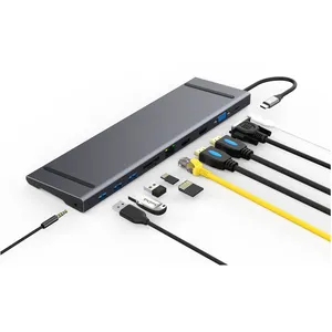 Concentrador de red multifuncional 11 en 1 tipo C, convertidor de estación de acoplamiento para ordenador portátil, carga rápida, VGA, triple pantalla USB - Product Image 1