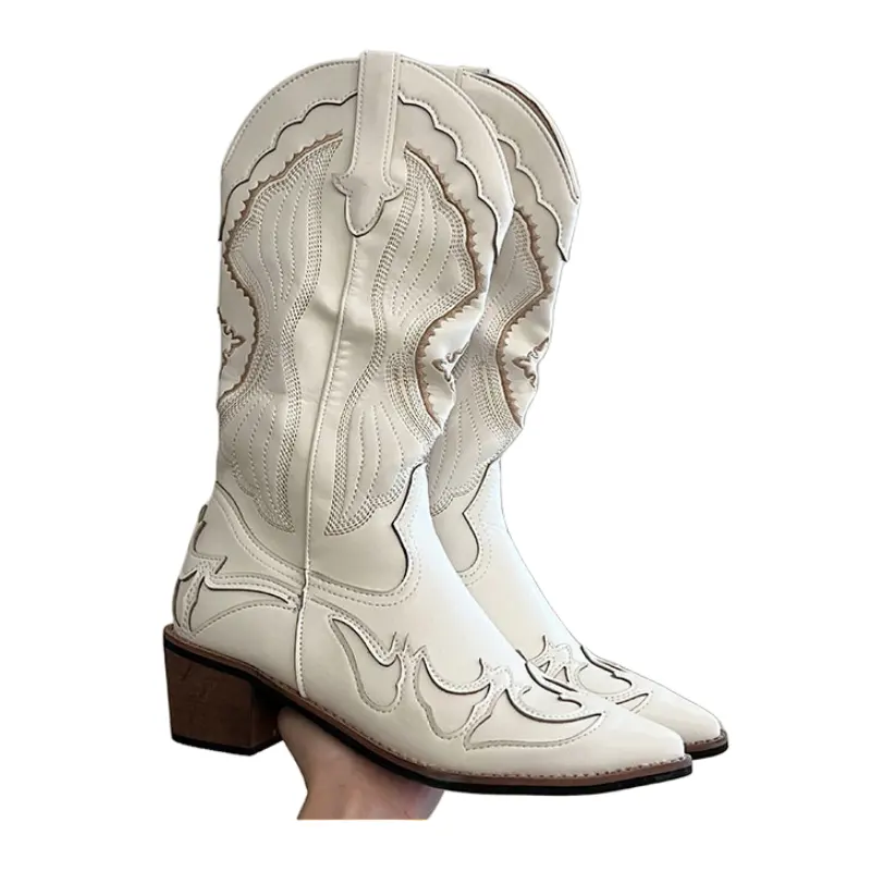 Bottes blanches haut de gamme pour femmes à hauteur de genou Design de mode à axe large avec fermeture à glissière anti-glissant pour l'hiver