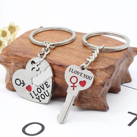 Porte-clés Saint-Valentin « Clé de mon cœur » en alliage de zinc de luxe, sérigraphié, avec logo personnalisé, pendentif couple monobloc