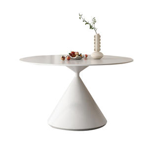 Mesa de comedor redonda minimalista italiana de porcelana, diseño estable en blanco puro para casas pequeñas y apartamentos. - Product Image 5