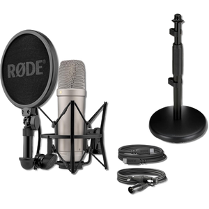 Micrófono de Condensador Rode NT1 de 5.ª Generación (Plateado) con Soporte de Micrófono de Escritorio Rode DS1, Hecho en China, Sin Cable de Datos - Product Image 1