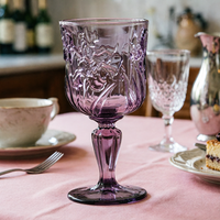 Europese vintage machinaal geperste geëmbosseerde glazen, kleurrijke gegraveerde tumbler glazen, kelken & waterglazen voor feesten