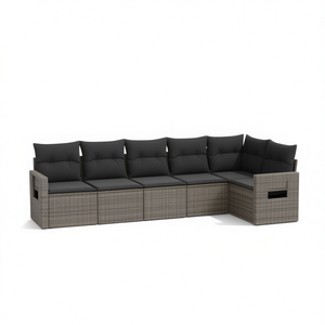 Conjunto de Sofás de Jardín Gris Oscuro, 6 Plazas, Muebles de Ratán para Exteriores, Diseño Contemporáneo - Product Image 1