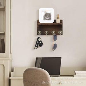 Wooden <b>Wall</b> Mount Storage <b>Rack</b> With Hooks <b>Key</b> Holder Photo Frame <b>For</b> Living Room Entryway - Product Image 1