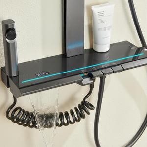 LED <span class=keywords><strong>Piano</strong></span> bagno contemporaneo doccia rubinetto in ottone doppio manico spazzolato finitura ceramica getto pioggia vasca da bagno doccia rubinetto - Product Image 6