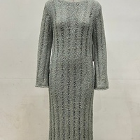 Robe longue pour femme Claire avec ruban fantaisie, OEM personnalisé, couleur unie, col rond, manches longues, tricoté