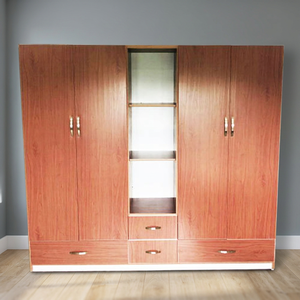 4-Door Faux Wood Plastic <b>Wardrobe</b> with 3 Shelves <b>Portable</b> 205cm X 185cm X 47cm for Adult & Children's Clothing Organization - Product Image 3