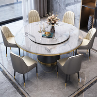 Table de salle à manger ronde en dalle de pierre avec plateau tournant et chaises - Nouveau modèle 2025 pour usage domestique et commercial, capacité 10 personnes