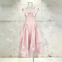Robe Midi Femme Printemps-Été Taille Haute Coupe Évasée Sans Manches à Nœud Motif Écossais Haut de Gamme Nouvelle Collection Vente en Gros Usine