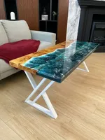 Meubles Table basse de salon en bois époxy avec support en métal pour table à thé d'hôtel et de restaurant d'Inde