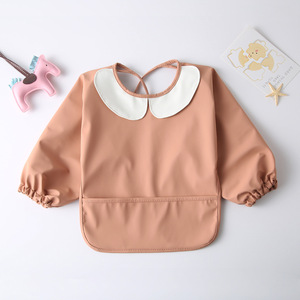 Babero de bebé de PU de Color sólido Premium de manga larga con bolsillo grande <span class=keywords><strong>para</strong></span> niñas pequeñas, bata protectora de lujo a la moda <span class=keywords><strong>para</strong></span> alimentación - Product Image 4