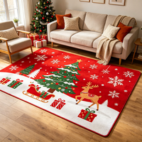 Rot-Weißer Weihnachtsteppich für Wohnzimmer Weicher Maschinenwaschbarer Teppich mit Silikonrückseite Faltbarer Festtags-Heimdekor-Teppich