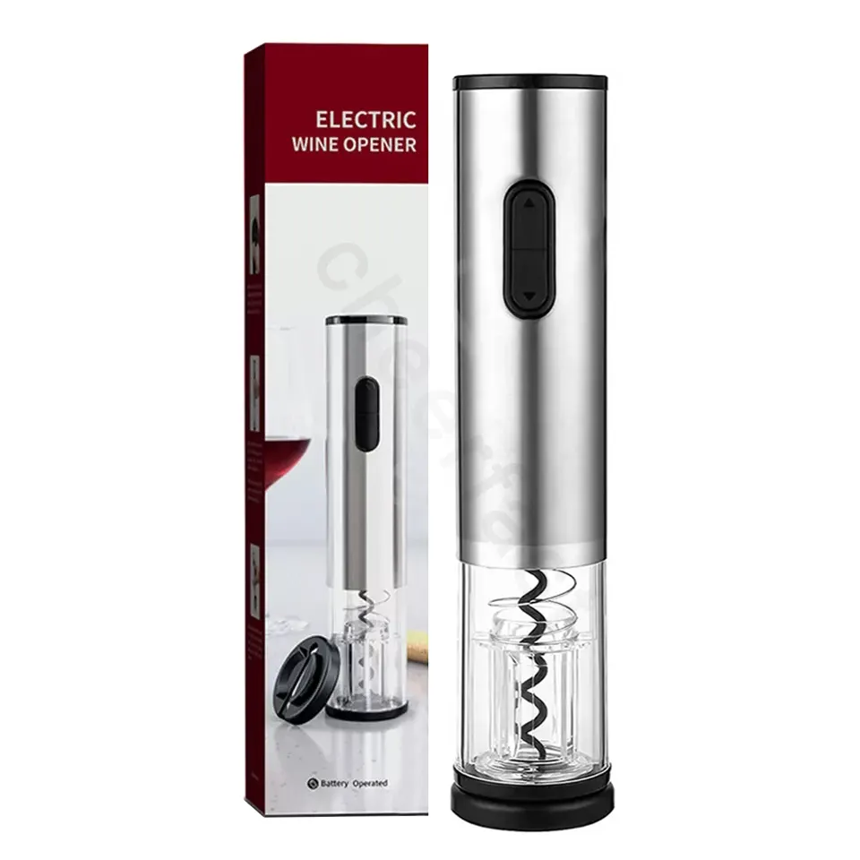 Awesome Top Seller Dry Battery Silver Automatic Electric Wine Bottle Corkscrew Opener With Foil Cutter Electric Wine Corkscrew