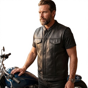 Gilet de moto en cuir noir personnalisé pour homme, style club, veste de motard, fabricant en gros, veste de course moto - Product Image 1