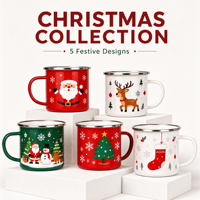 Mug à café émaillé pour les fêtes de Noël, avec logo personnalisé, tasse en métal, design sapin de Noël et Père Noël, pour les ensembles cadeaux d'extérieur