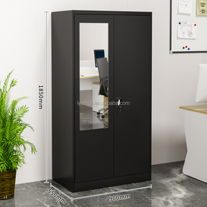 Armoire de bureau moderne en acier à 2 portes avec grand miroir, armoire métallique avec coffre-fort intégré - Product Image 1