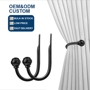 Hion 2pcs Supports de crochet de retenue de rideau muraux noirs pour rideaux Pôles de rideaux Pistes et accessoires - Product Image 1